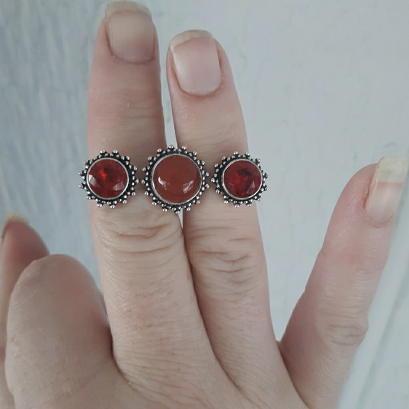 New Carnelian and Garnet Adjustable 925 Silver Knuckle Ring. - Picture 2 of 8